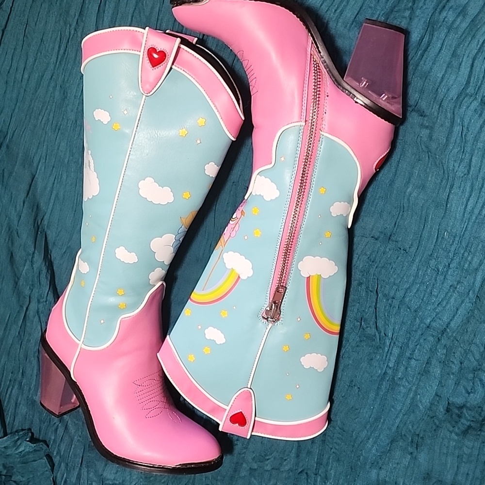 Dolls Kill Care Bears Rainbow Roundup Cowboy Western Boots Women 8
